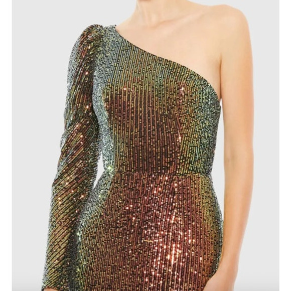 MAC DUGGAL Dress Size 16 Evening Gown Sequin Iridescent NEW One Shoulder - Picture 6 of 7